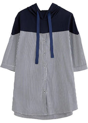 Style navy hooded cotton clothes patchwork baggy summer shirt - bagstylebliss