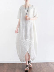 Style o neck asymmetric cotton clothes Shirts white Plus Size Dress summer - bagstylebliss