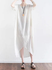 Style o neck asymmetric cotton clothes Shirts white Plus Size Dress summer - bagstylebliss