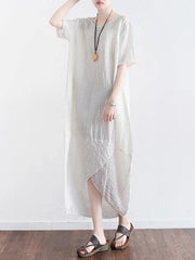 Style o neck asymmetric cotton clothes Shirts white Plus Size Dress summer - bagstylebliss