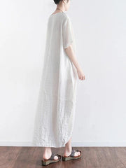 Style o neck asymmetric cotton clothes Shirts white Plus Size Dress summer - bagstylebliss