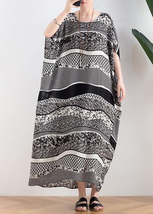 Style o neck asymmetric summer clothes Women black white striped Art Dresses - bagstylebliss