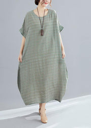 Style o neck cotton quilting clothes Pakistani Work green striped loose Dress Summer - bagstylebliss