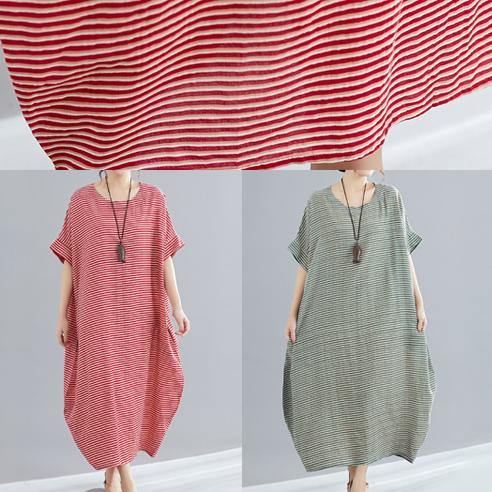 Style o neck cotton quilting clothes Pakistani Work green striped loose Dress Summer - bagstylebliss