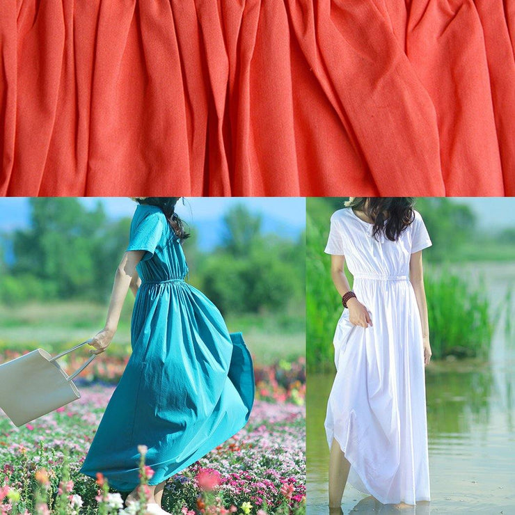 Style o neck drawstring cotton quilting clothes Work Outfits orange red long Dresses summer - bagstylebliss