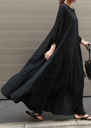 Style o neck exra large hem cotton dresses Runway black A Line Dress - bagstylebliss