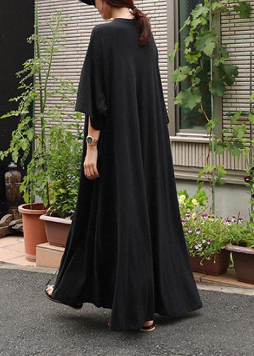 Style o neck exra large hem cotton dresses Runway black A Line Dress - bagstylebliss