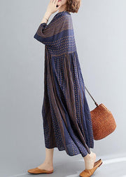 Style o neck exra large hem cotton summer pattern Work blue striped loose Dress - bagstylebliss