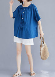 Style o neck half sleeve cotton box top Wardrobes blue blouse summer - bagstylebliss