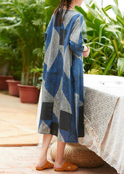 Style o neck patchwork Robes Work blue gray print Dress summer - bagstylebliss