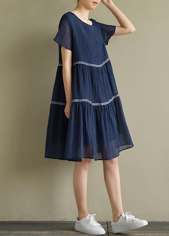 Style o neck Cinched clothes For Women 2019 Wardrobes navy A Line Dresses Summer - bagstylebliss