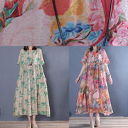 Style o neck Cinched cotton tunic dress Fashion pink print Maxi Dress - bagstylebliss