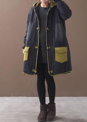 Style patchwork Fine Long coats design Chinese Button yellow hooded coats - bagstylebliss