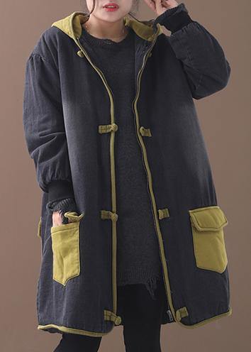 Style patchwork Fine Long coats design Chinese Button yellow hooded coats - bagstylebliss