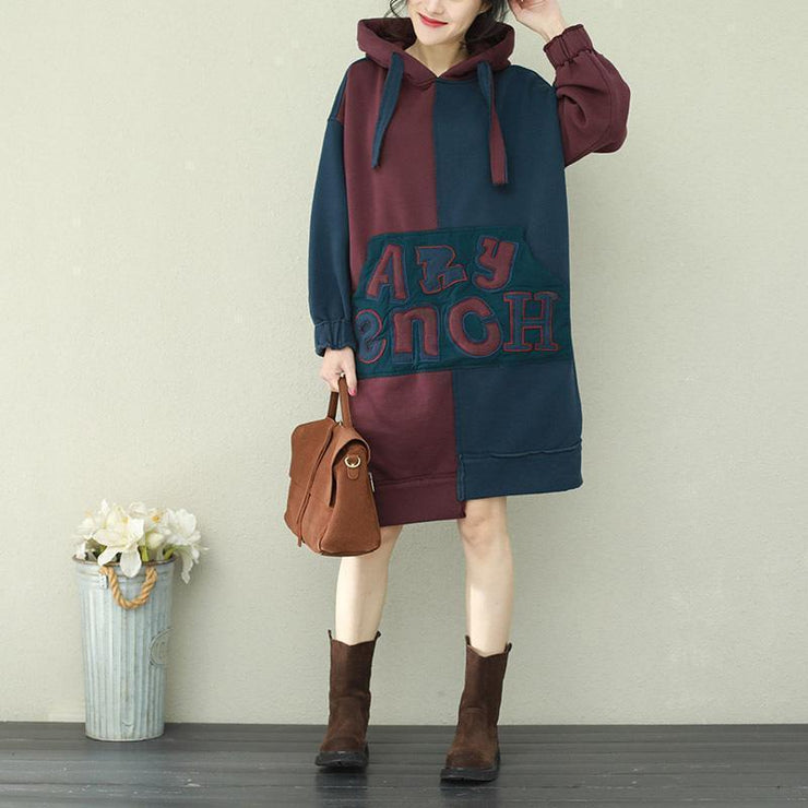 Style patchwork cotton tops women Plus Size Sleeve blue burgundy daily tops