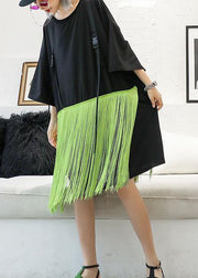 Style patchwork tassel Cotton clothes black Dresses summer - bagstylebliss