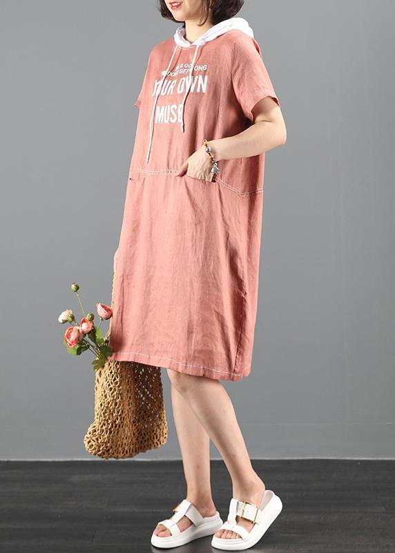 Style pink Letter tunic dresshooded patchwork Dresses - bagstylebliss