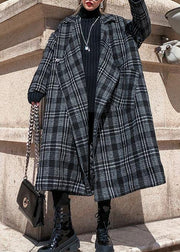 Style plaid Plus Size clothes Neckline Square Collar pockets fall women coats - bagstylebliss