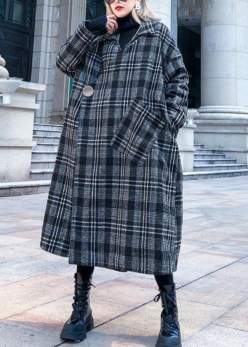 Style plaid Plus Size clothes Neckline Square Collar pockets fall women coats - bagstylebliss