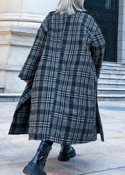 Style plaid Plus Size clothes Neckline Square Collar pockets fall women coats - bagstylebliss