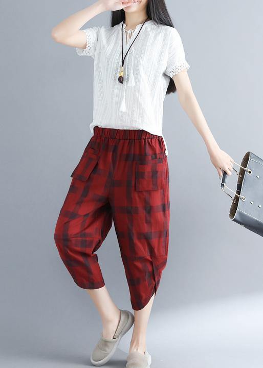 Style red Plaid cotton Wardrobes Sweets Art harem pants - bagstylebliss