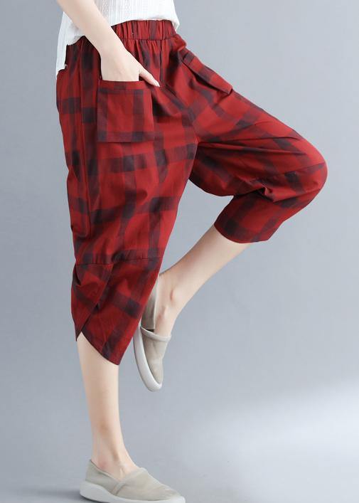 Style red Plaid cotton Wardrobes Sweets Art harem pants - bagstylebliss