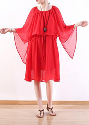 Style red chiffon dresses stylish Shirts tie waist Maxi summer Dress - bagstylebliss