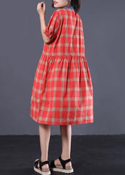 Style red plaid cotton clothes For Women patchwork color long summer Dresses - bagstylebliss