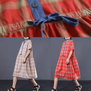 Style red plaid cotton clothes For Women patchwork color long summer Dresses - bagstylebliss