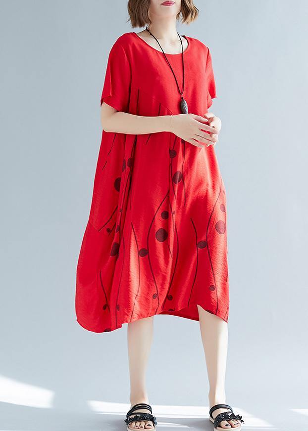 Style red print cotton outfit o neck shift summer Dresses - bagstylebliss