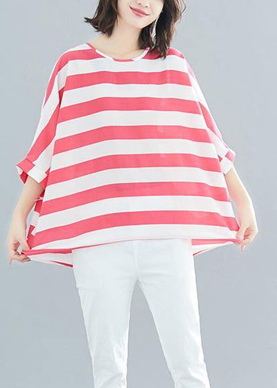 Style red striped chiffon clothes Vintage Wardrobes Batwing Sleeve Love Summer tops - bagstylebliss