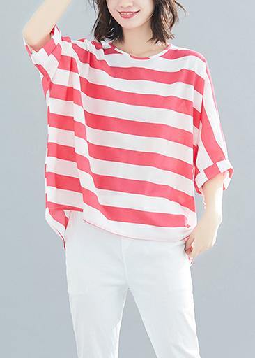 Style red striped chiffon clothes Vintage Wardrobes Batwing Sleeve Love Summer tops - bagstylebliss