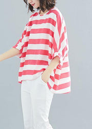 Style red striped chiffon clothes Vintage Wardrobes Batwing Sleeve Love Summer tops - bagstylebliss