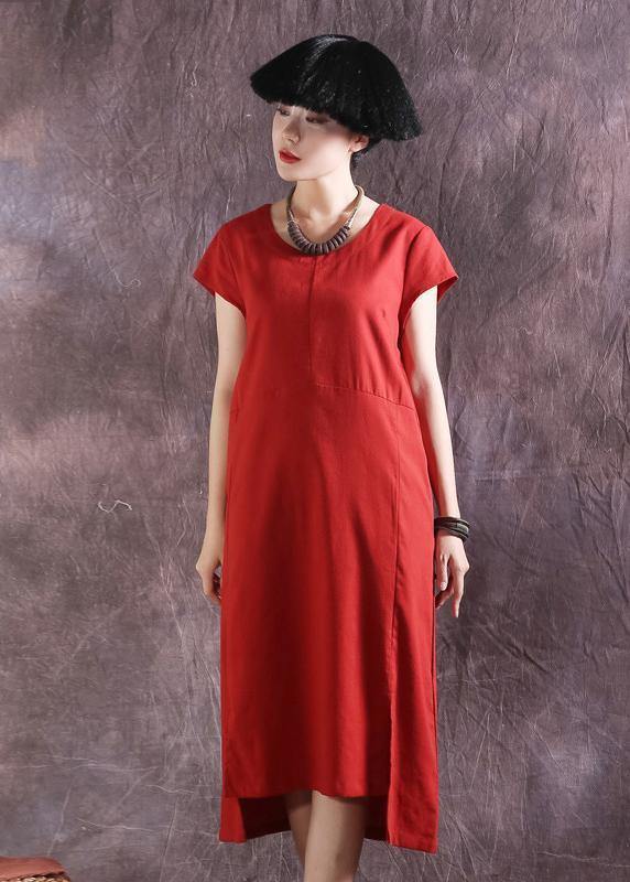 Style short sleeve Cotton Tunics Catwalk red o neck Dress summer - bagstylebliss