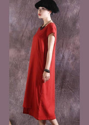 Style short sleeve Cotton Tunics Catwalk red o neck Dress summer - bagstylebliss