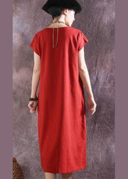 Style short sleeve Cotton Tunics Catwalk red o neck Dress summer - bagstylebliss