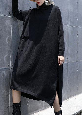 Style side open cotton tunic top Work Outfits black A Line Dresses fall - bagstylebliss