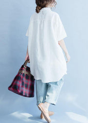 Style side open linen tunic top white prints baggy top summer - bagstylebliss