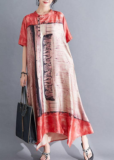 Style stand collar chiffon clothes Women Catwalk red prints Art Dresses summer - bagstylebliss