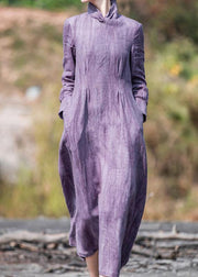 Style stand collar pockets spring dresses Tutorials purple Dress - bagstylebliss