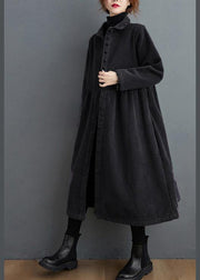 Style thick Cinched Fine trench coat black oversized coats - bagstylebliss