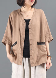 Style v neck pockets Shirts Work khaki women coat - bagstylebliss