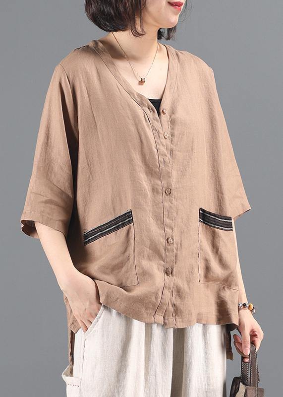 Style v neck pockets Shirts Work khaki women coat - bagstylebliss