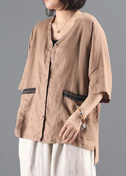 Style v neck pockets Shirts Work khaki women coat - bagstylebliss