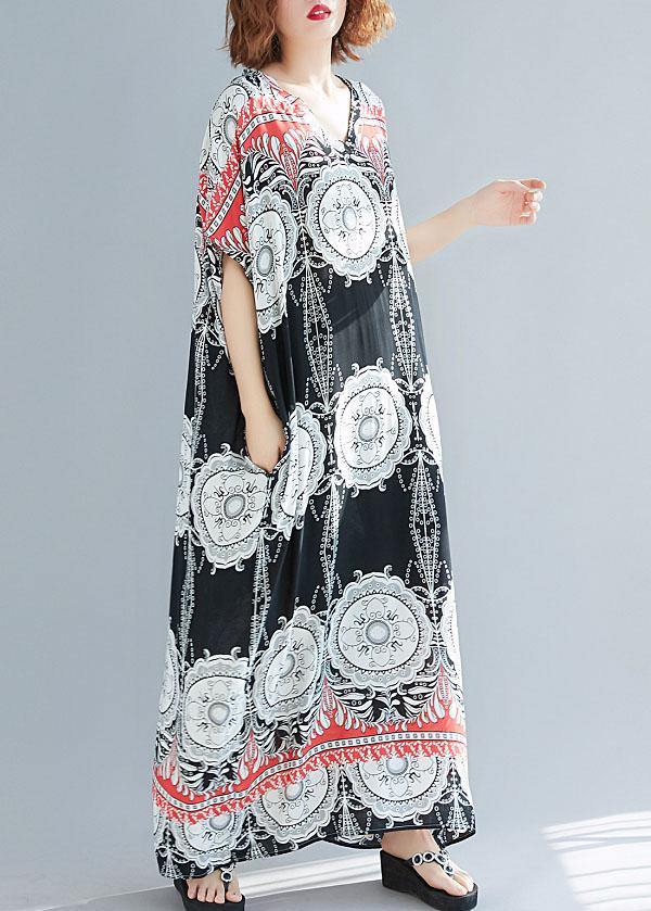 Style v neck pockets cotton summer outfit Neckline floral Maxi Dress - bagstylebliss