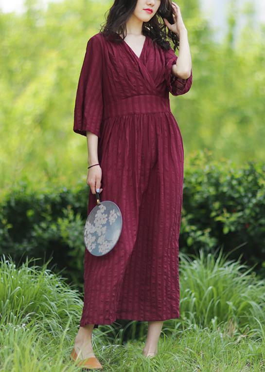 Style v neck tie waist linen clothes Fashion Ideas burgundy Dresses - bagstylebliss