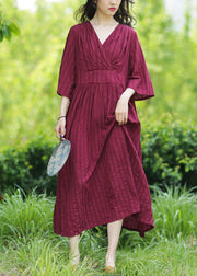 Style v neck tie waist linen clothes Fashion Ideas burgundy Dresses - bagstylebliss