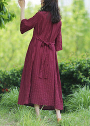 Style v neck tie waist linen clothes Fashion Ideas burgundy Dresses - bagstylebliss