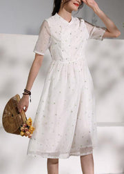 Style white clothes stand collar Cinched oversized Dress - bagstylebliss