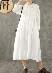 Style white linen clothes For Women Cinched pockets loose spring Dresses - bagstylebliss